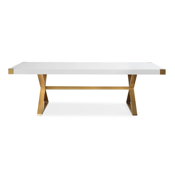 TOV Furniture Adeline 95" Glossy White Lacquer Dining Table with Gold Accents - Elegant Centerpiece for Any Space TOV-G5496