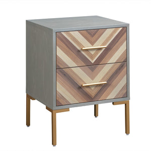 TOV Furniture Quinn 19" Grey Chevron Side Table with 2 Drawers - Modern Rustic Glam for Stylish Living Spaces TOV-G5499