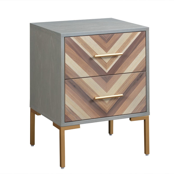 TOV Furniture Quinn 19" Grey Chevron Side Table with 2 Drawers - Modern Rustic Glam for Stylish Living Spaces TOV-G5499