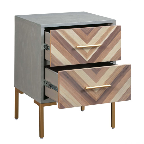 TOV Furniture Quinn 19" Grey Chevron Side Table with 2 Drawers - Modern Rustic Glam for Stylish Living Spaces TOV-G5499