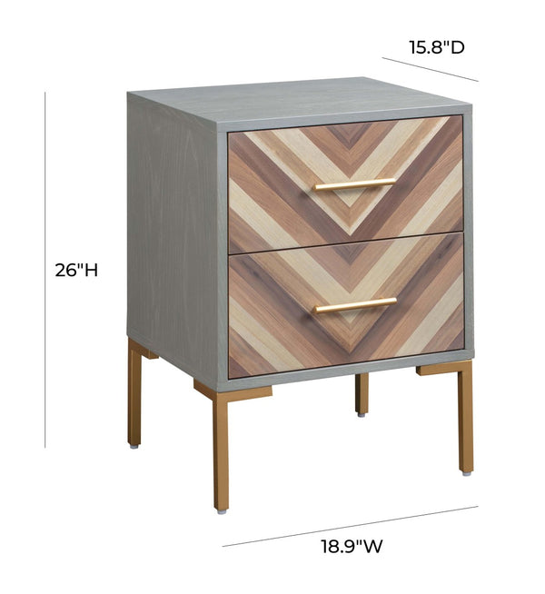 TOV Furniture Quinn 19" Grey Chevron Side Table with 2 Drawers - Modern Rustic Glam for Stylish Living Spaces TOV-G5499