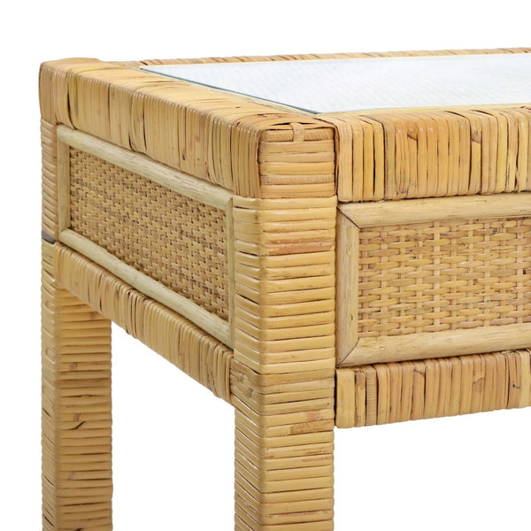 TOV Furniture Amara 47" Coastal Woven Rattan Desk with Soft-Close Drawers for Modern Home Office Organization Natural TOV-H21010