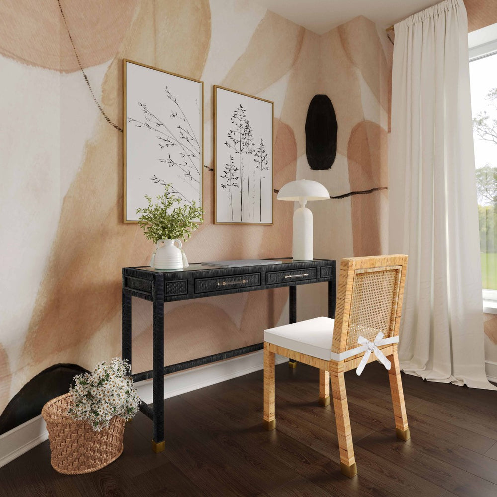 TOV Furniture Amara 47" Coastal Woven Rattan Desk with Soft-Close Drawers for Modern Home Office Organization Charcoal TOV-H21011