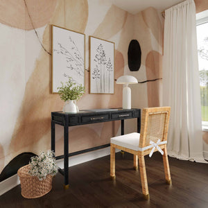 TOV Furniture Amara 47" Coastal Woven Rattan Desk with Soft-Close Drawers for Modern Home Office Organization Charcoal TOV-H21011