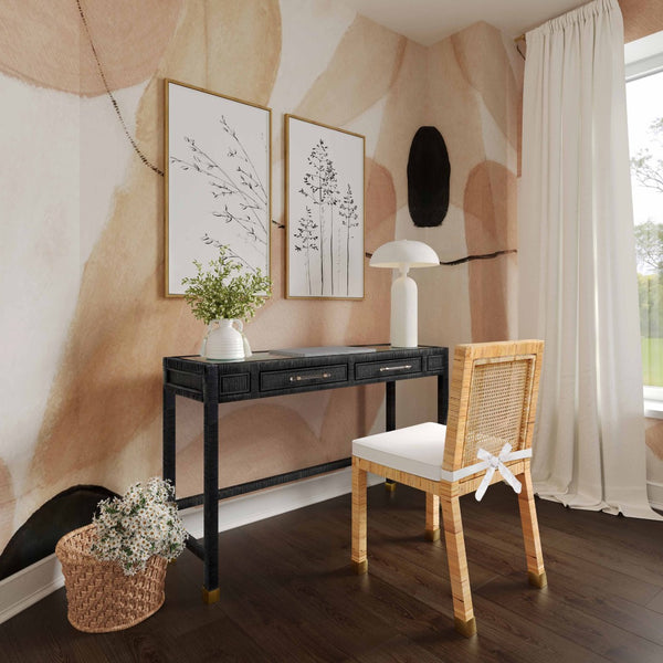 TOV Furniture Amara 47" Coastal Woven Rattan Desk with Soft-Close Drawers for Modern Home Office Organization Charcoal TOV-H21011