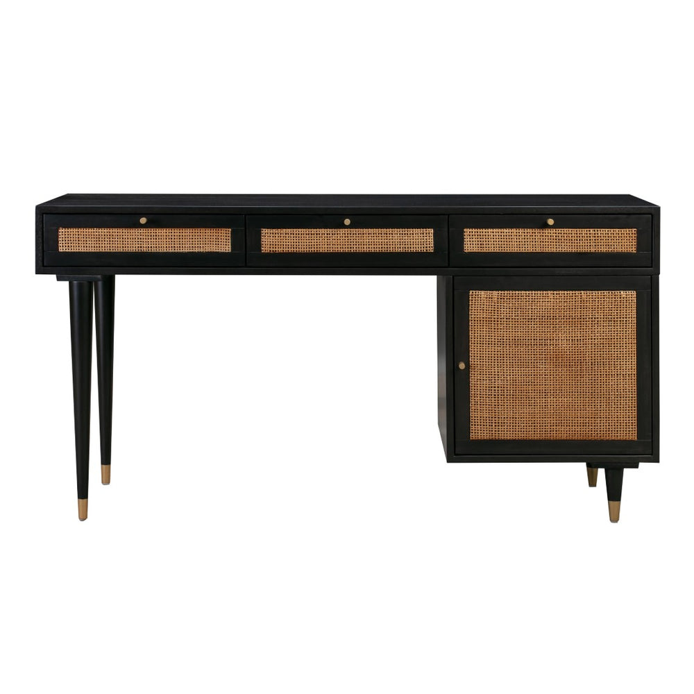 TOV Furniture Sierra 60" Cane Desk - Elegant Minimalism with Ample Storage for Modern-Boho Home Workspaces Black TOV-H44109