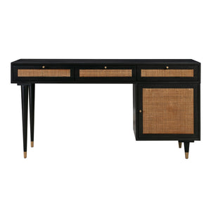 TOV Furniture Sierra 60" Cane Desk - Elegant Minimalism with Ample Storage for Modern-Boho Home Workspaces Black TOV-H44109