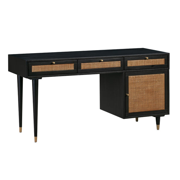 TOV Furniture Sierra 60" Cane Desk - Elegant Minimalism with Ample Storage for Modern-Boho Home Workspaces Black TOV-H44109