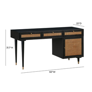 TOV Furniture Sierra 60" Cane Desk - Elegant Minimalism with Ample Storage for Modern-Boho Home Workspaces Black TOV-H44109