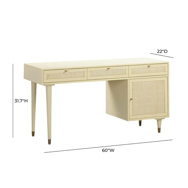 TOV Furniture Sierra 60" Cane Desk - Elegant Minimalism with Ample Storage for Modern-Boho Home Workspaces Buttermilk TOV-H44114