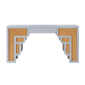 TOV Furniture Suzie 62" Art Moderne Rattan Executive Desk with Soft-Close Drawer for Stylish Workspace Solutions Blue TOV-H44182