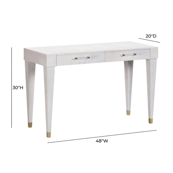 TOV Furniture Brandyss 48" Burl Work Desk with 2 Soft-Close Drawers for Modern Home Office and Studio Spaces White TOV-H54194