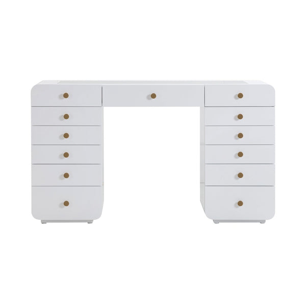 TOV Furniture Hollywood 56" White Vanity Desk with LED Panel Mirror - Glamorous Makeup Station & Storage Solution Small TOV-H54352-C69310
