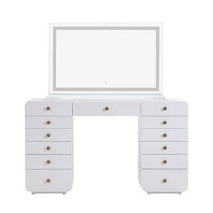 TOV Furniture Hollywood 56" White Vanity Desk with LED Panel Mirror - Glamorous Makeup Station & Storage Solution Large TOV-H54352-C69311