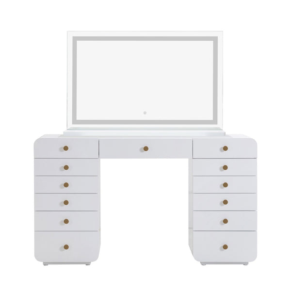 TOV Furniture Hollywood 56" White Vanity Desk with LED Panel Mirror - Glamorous Makeup Station & Storage Solution Large TOV-H54352-C69311