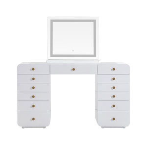 TOV Furniture Hollywood 56" White Vanity Desk with LED Panel Mirror - Glamorous Makeup Station & Storage Solution Small TOV-H54352-C69310