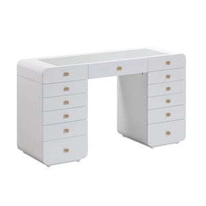 TOV Furniture Hollywood 56" White 13-Drawer Vanity Desk - Glamorous Makeup Station with Spacious Mirror & Storage TOV-H54352-D