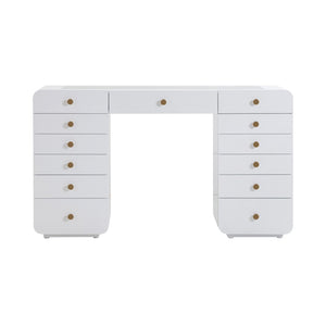 TOV Furniture Hollywood 56" White 13-Drawer Vanity Desk - Glamorous Makeup Station with Spacious Mirror & Storage TOV-H54352-D