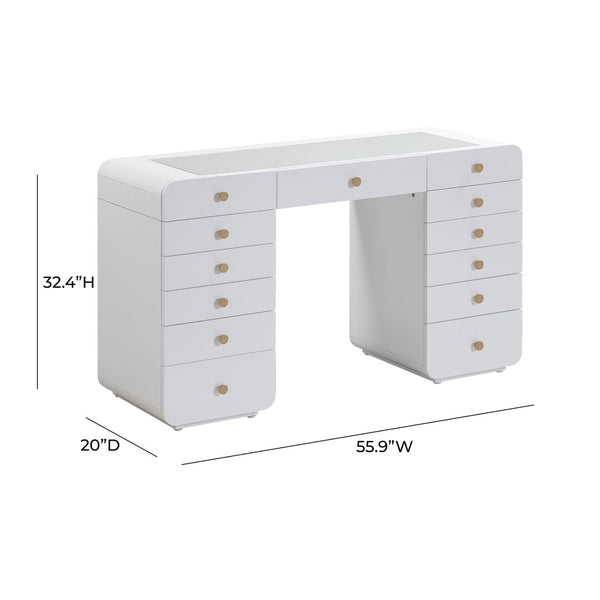 TOV Furniture Hollywood 56" White Vanity Desk with LED Panel Mirror - Glamorous Makeup Station & Storage Solution Small TOV-H54352-C69310
