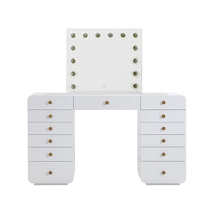 TOV Furniture Hollywood Glamorous 56" White Vanity Desk with Smart Touch Mirror & Ample Storage for Beauty Essentials TOV-H54352