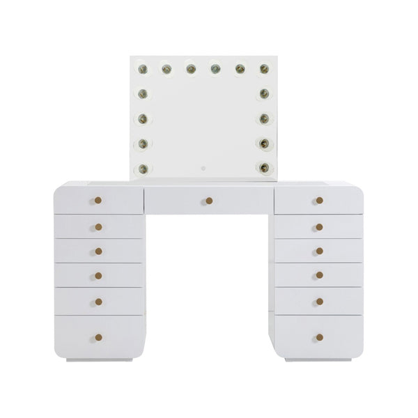 TOV Furniture Hollywood Glamorous 56" White Vanity Desk with Smart Touch Mirror & Ample Storage for Beauty Essentials TOV-H54352