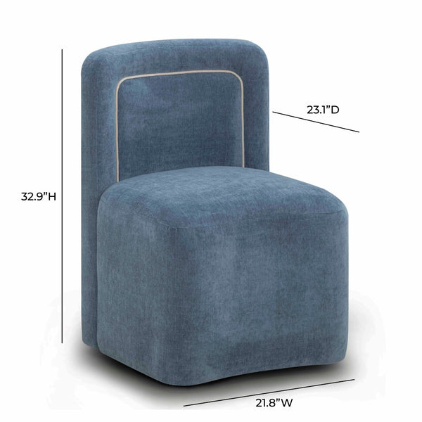 TOV Furniture Dolce Velvet Rolling Desk Chair - Chic Sculptural Design with Plush Comfort for Stylish Workspaces Blue TOV-H54616