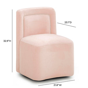TOV Furniture Dolce Velvet Rolling Desk Chair - Chic Sculptural Design with Plush Comfort for Stylish Workspaces Pink TOV-H54618