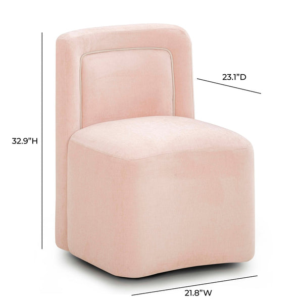 TOV Furniture Dolce Velvet Rolling Desk Chair - Chic Sculptural Design with Plush Comfort for Stylish Workspaces Pink TOV-H54618