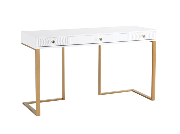 TOV Furniture Janie Modern 52" Lacquer Desk with Gold Base & Soft-Close Drawers - Stylish Workstation & Vanity TOV-H5519