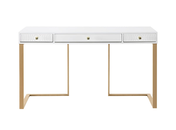 TOV Furniture Janie Modern 52" Lacquer Desk with Gold Base & Soft-Close Drawers - Stylish Workstation & Vanity TOV-H5519