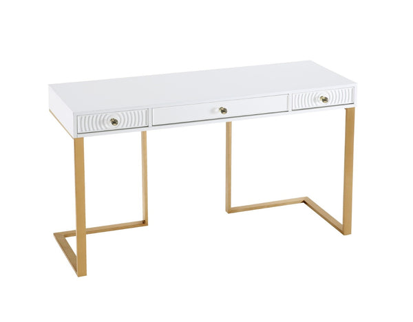 TOV Furniture Janie Modern 52" Lacquer Desk with Gold Base & Soft-Close Drawers - Stylish Workstation & Vanity TOV-H5519