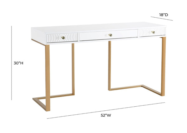 TOV Furniture Janie Modern 52" Lacquer Desk with Gold Base & Soft-Close Drawers - Stylish Workstation & Vanity TOV-H5519