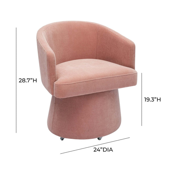 TOV Furniture Kristen Upcycled Chenille Rolling Desk Chair - Eco-Friendly Comfort for Home and Office Workspaces Pink TOV-H68927