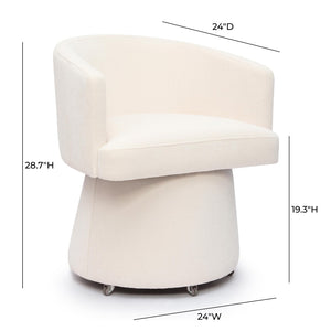 TOV Furniture Kristen Upcycled Chenille Rolling Desk Chair - Eco-Friendly Comfort for Home and Office Workspaces Cream TOV-H69159