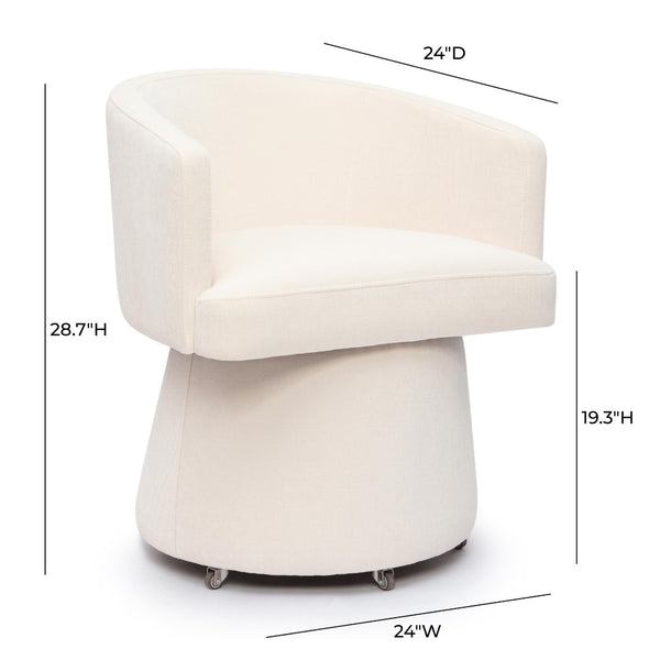 TOV Furniture Kristen Upcycled Chenille Rolling Desk Chair - Eco-Friendly Comfort for Home and Office Workspaces Cream TOV-H69159