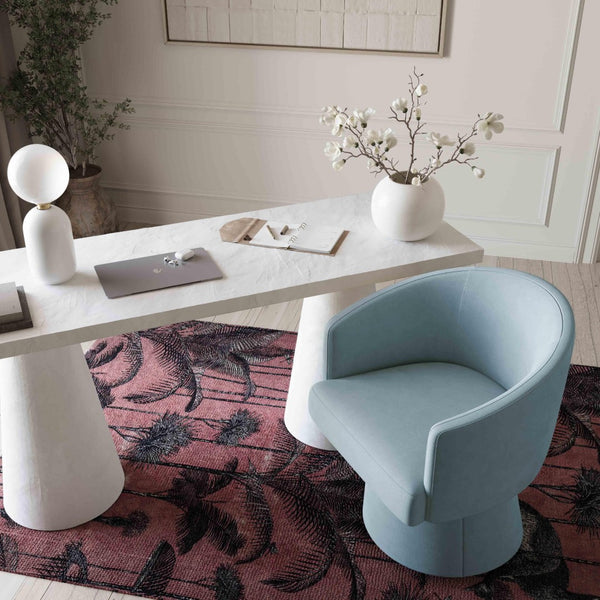 TOV Furniture Kristen Upcycled Chenille Rolling Desk Chair - Eco-Friendly Comfort for Home and Office Workspaces Faded Blue TOV-H69312