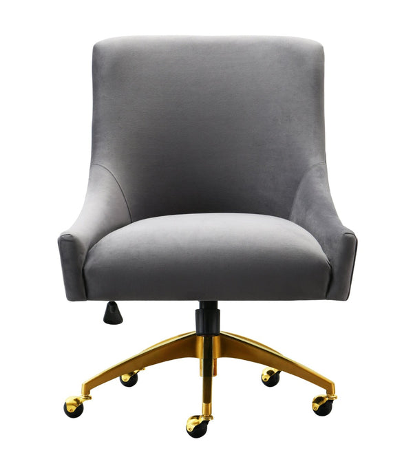 TOV Furniture Beatrix Velvet Office Swivel Chair - Luxurious Comfort with Gold Accents for Modern Workspaces Grey TOV-H7231