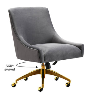 TOV Furniture Beatrix Velvet Office Swivel Chair - Luxurious Comfort with Gold Accents for Modern Workspaces Grey TOV-H7231