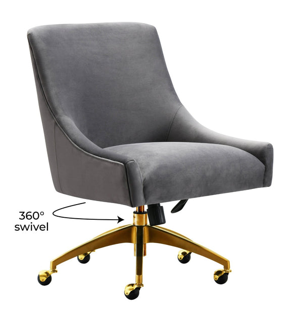 TOV Furniture Beatrix Velvet Office Swivel Chair - Luxurious Comfort with Gold Accents for Modern Workspaces Grey TOV-H7231