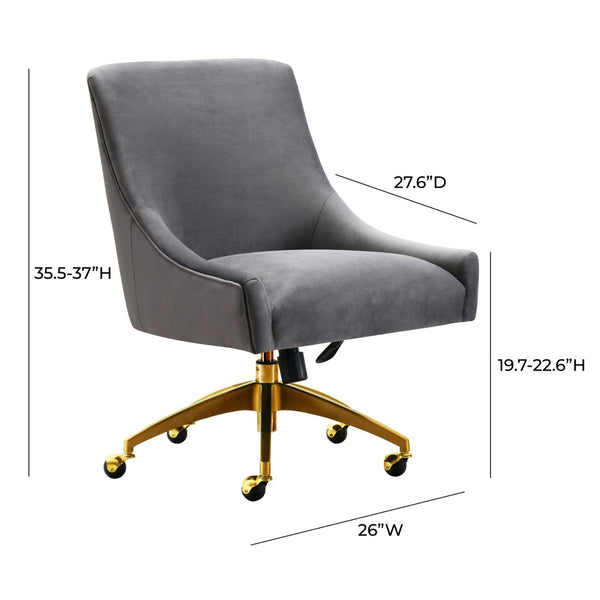 TOV Furniture Beatrix Velvet Office Swivel Chair - Luxurious Comfort with Gold Accents for Modern Workspaces Grey TOV-H7231