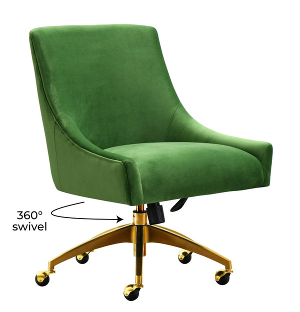 TOV Furniture Beatrix Velvet Office Swivel Chair - Luxurious Comfort with Gold Accents for Modern Workspaces Green TOV-H7232