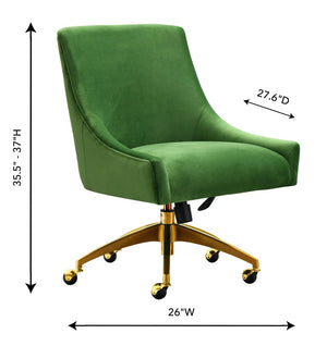 TOV Furniture Beatrix Velvet Office Swivel Chair - Luxurious Comfort with Gold Accents for Modern Workspaces Green TOV-H7232