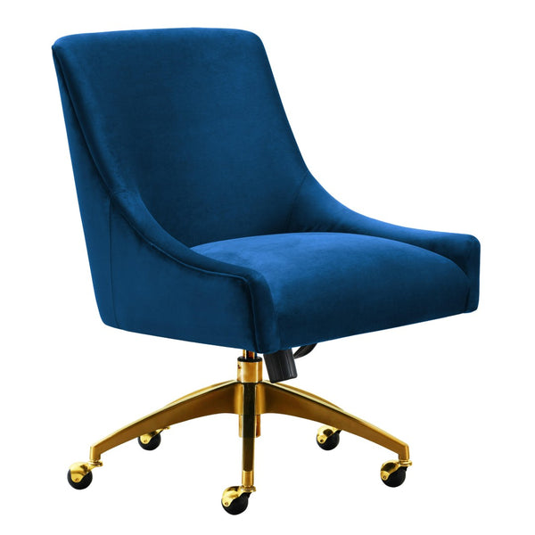 TOV Furniture Beatrix Velvet Office Swivel Chair - Luxurious Comfort with Gold Accents for Modern Workspaces Navy TOV-H7233