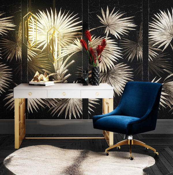 TOV Furniture Beatrix Velvet Office Swivel Chair - Luxurious Comfort with Gold Accents for Modern Workspaces Navy TOV-H7233