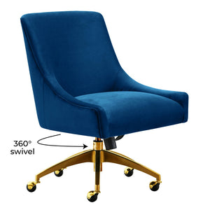TOV Furniture Beatrix Velvet Office Swivel Chair - Luxurious Comfort with Gold Accents for Modern Workspaces Navy TOV-H7233