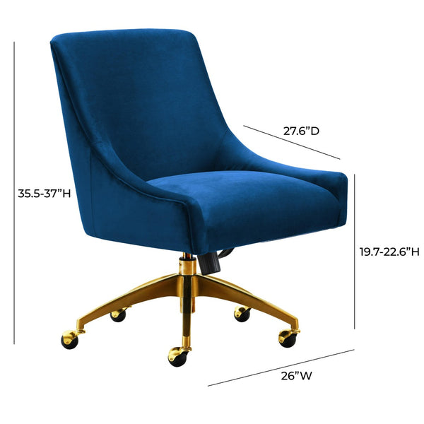 TOV Furniture Beatrix Velvet Office Swivel Chair - Luxurious Comfort with Gold Accents for Modern Workspaces Navy TOV-H7233
