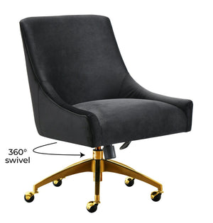 TOV Furniture Beatrix Velvet Office Swivel Chair - Luxurious Comfort with Gold Accents for Modern Workspaces Black TOV-H7234