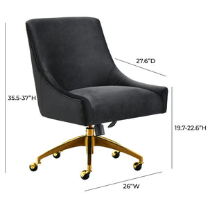 TOV Furniture Beatrix Velvet Office Swivel Chair - Luxurious Comfort with Gold Accents for Modern Workspaces Black TOV-H7234