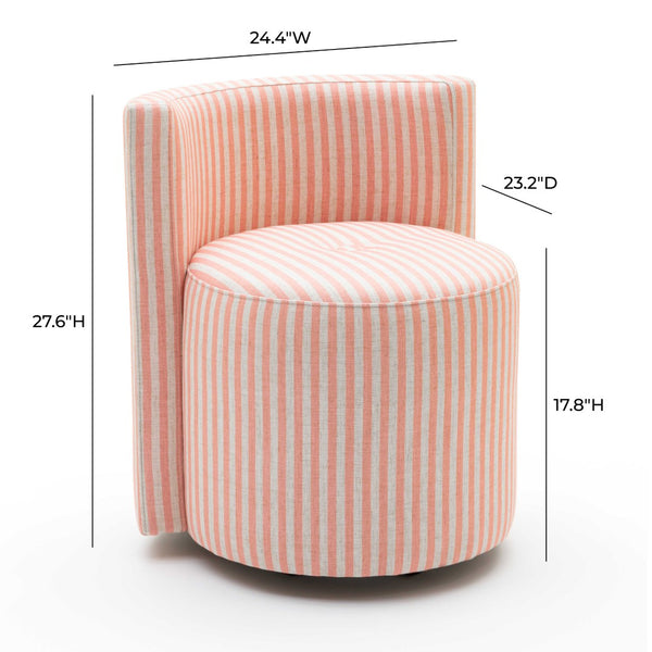 TOV Furniture Alyssa Striped Linen Rolling Desk Chair - Chic Comfort with Retro Design for Stylish Workspaces Pink TOV-H80001