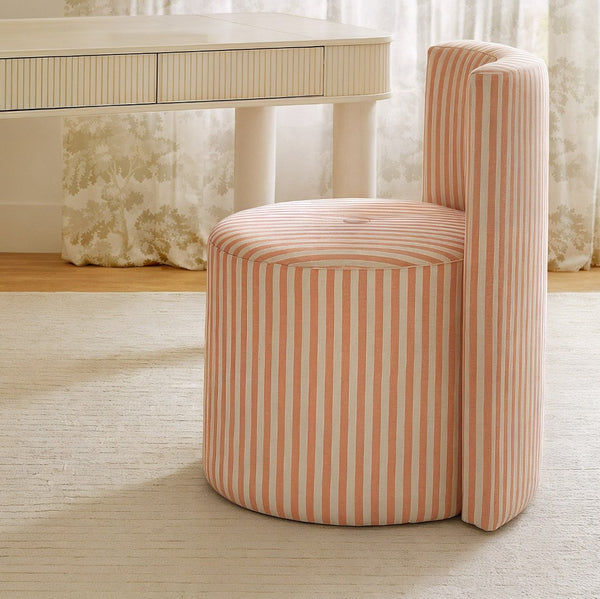TOV Furniture Alyssa Striped Linen Rolling Desk Chair - Chic Comfort with Retro Design for Stylish Workspaces Pink TOV-H80001